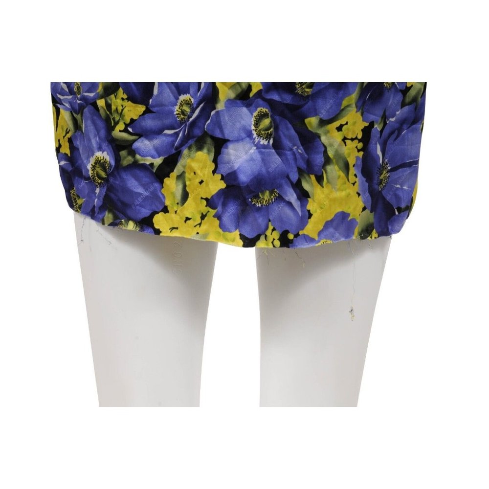 Balenciaga Women Mini Dress US 8 FR 38 Purple Yellow Floral Print Pleated Ruffle - Picture 7 of 11